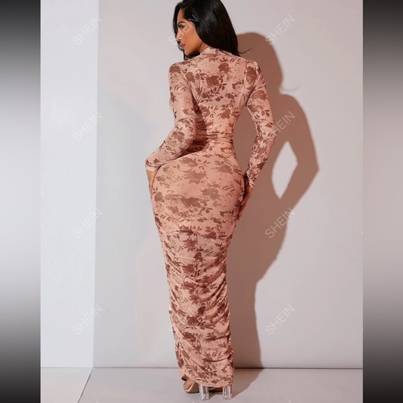 SHEIN SXY Floral Print Ruched Mesh Dress & Liner Cami Dress - Picture 5 of 7